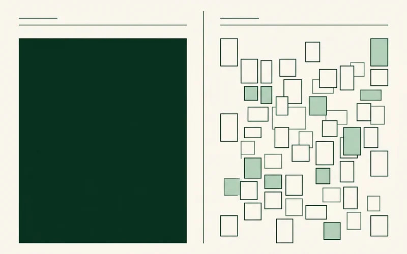 Diagram contrasting one directory with a scatter of thin repeated area sites