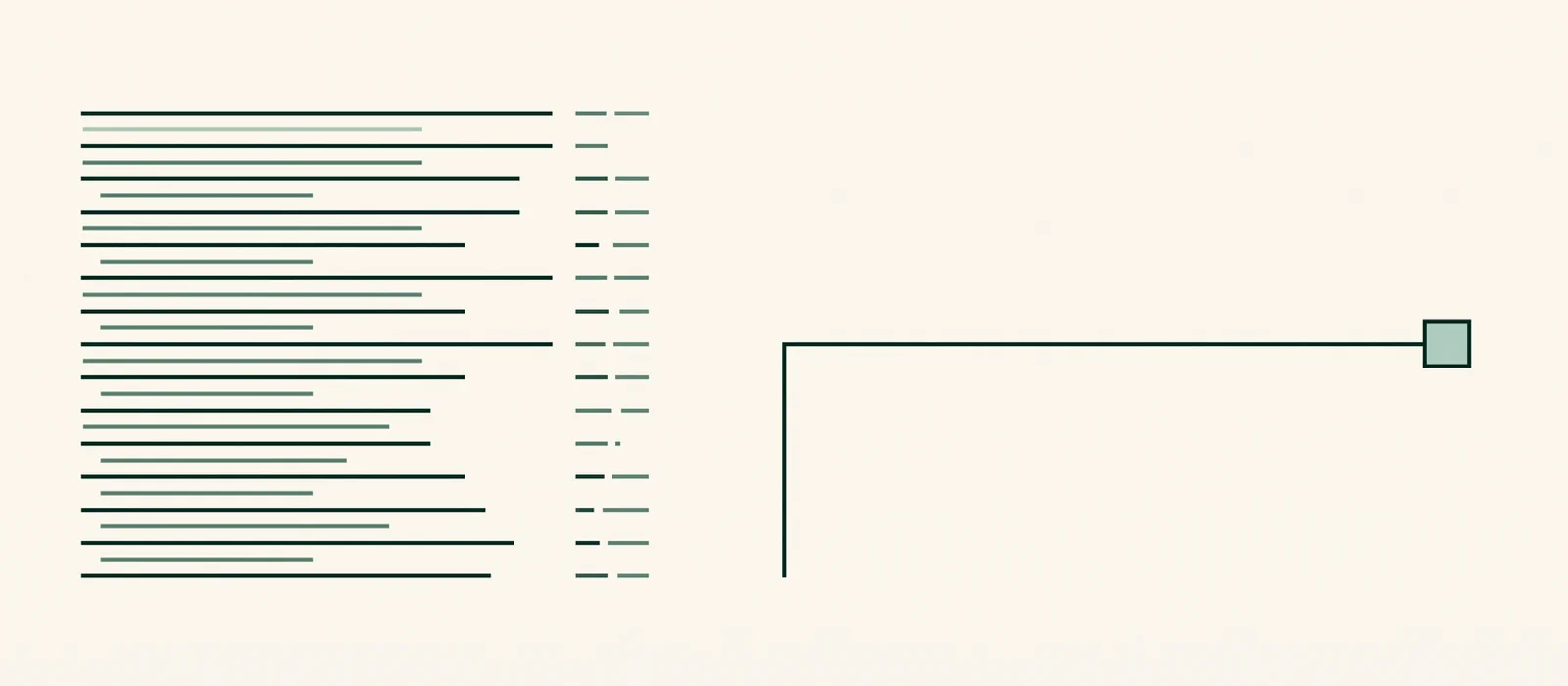 Editorial masthead: stacked hairline rules with a thin geometric pipe run and junction