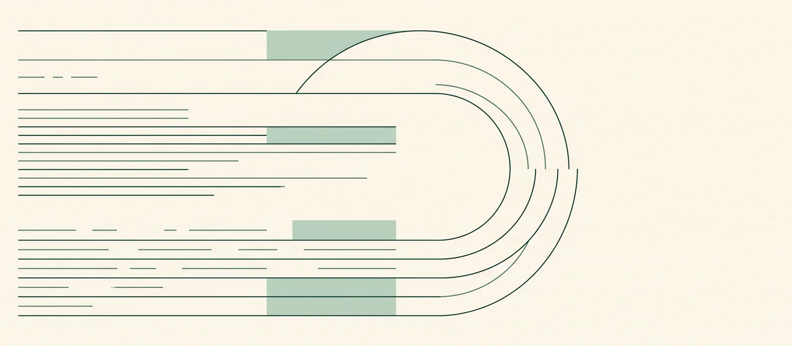 Editorial masthead: stacked hairline rules with thin concentric airflow arcs